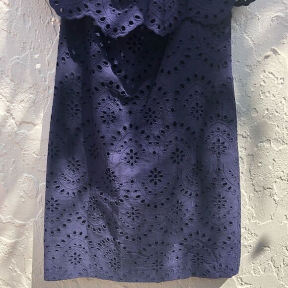 CYNTHIA STEFFE Blue Eyelett Off Shoulder Dress 0 - Picture 13 of 13